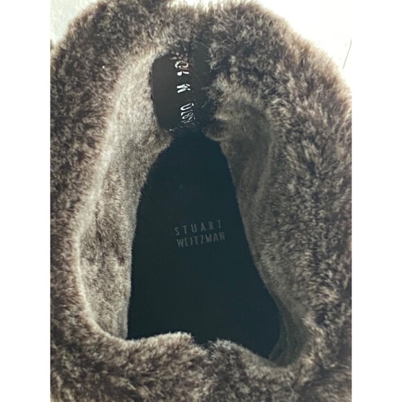 STUART WEITZMAN Sz 10 Brown LEATHER Real FUR Trim Ankle Boots Booties Flats Warm - Picture 8 of 8